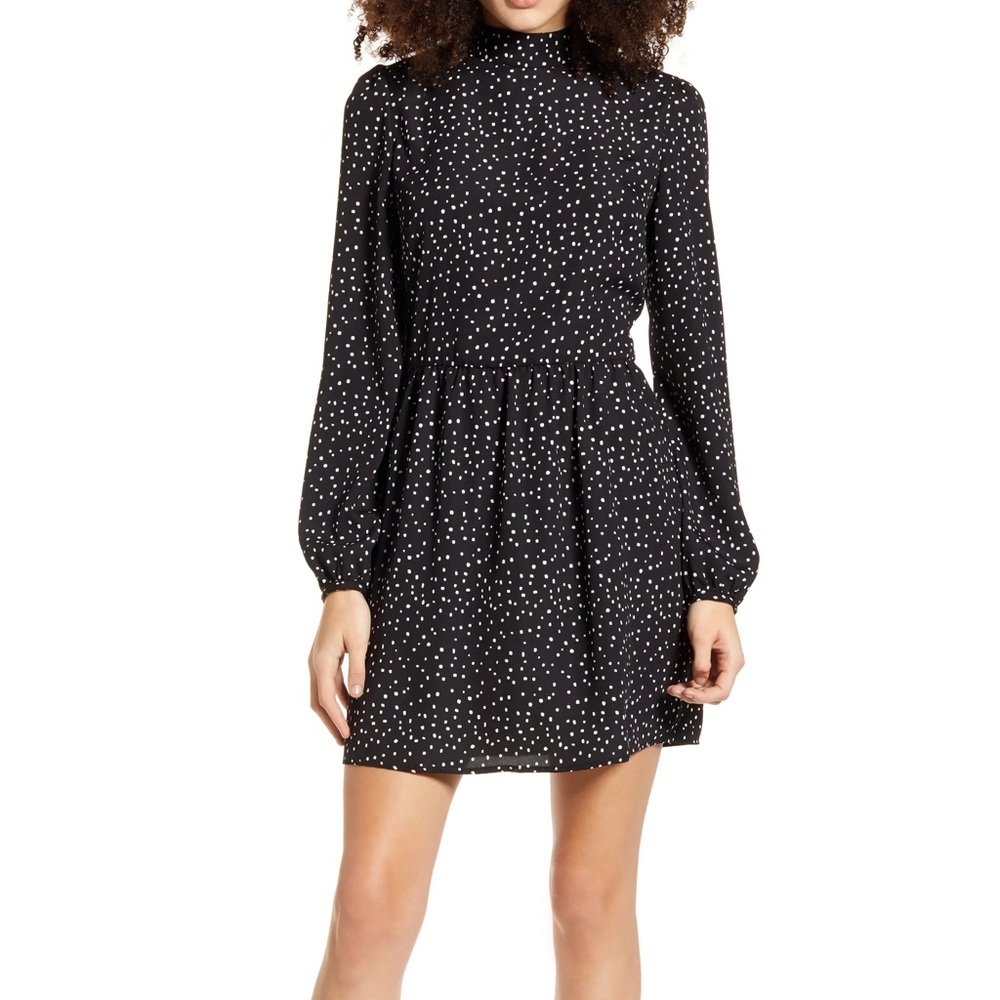 NWT BP Black Scattered Dot Long Sleeve Dress